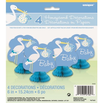 Baby Shower Boy Stork Mini Honeycomb Decorations (6in.) Pk 4