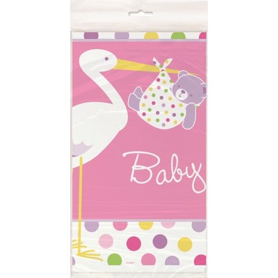 Baby Shower Girl Stork Plastic Tablecover (1.37m x 2.13m) Pk 1