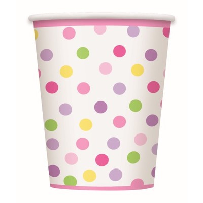 Baby Girl Stork Dots Baby Shower 9oz. Paper Cups Pk 8