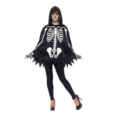 Adult Unisex Skeleton Costume Kit (Poncho & Gloves) 