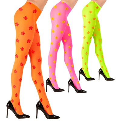 Flower Power Pantyhose Tights Hippie Festival Stockings Adult Assorted Colours 1 Pair
