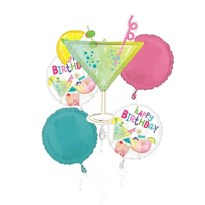 Happy Birthday Cocktail Foil Balloon Bouquet 5 Pack | Helium Party Balloons