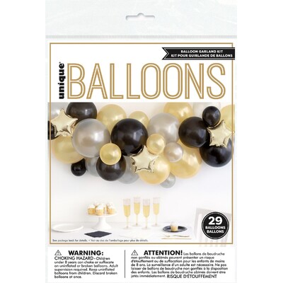 Black Gold Silver Latex & Foil Balloon Garland Kit 