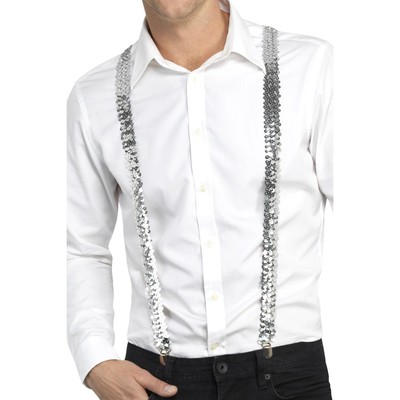 Adult Silver Sequin Suspenders / Braces Pk 1