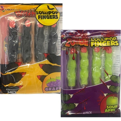 Assorted Halloween Witch and Zombie Finger Lollipops (160g) Pk 8