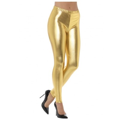 Adult 80s Disco Metallic Gold Costume Leggings (Medium, 12-14) Pk 1