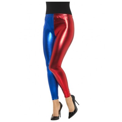 Adult Metallic Red & Blue Harlequin Costume Leggings (Large) Pk 1