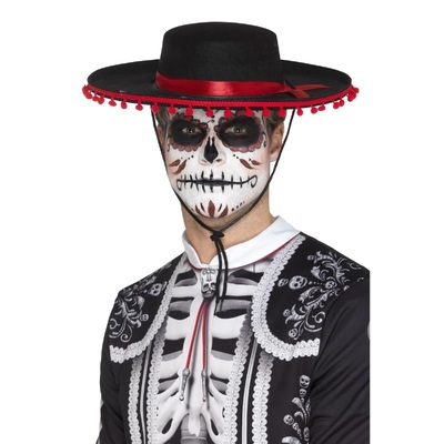 Black Red Mexican Mariachi Day of Dead Senor Hat