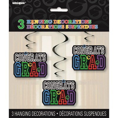 Congrats Grad Hanging Swirl Decorations Pk 3