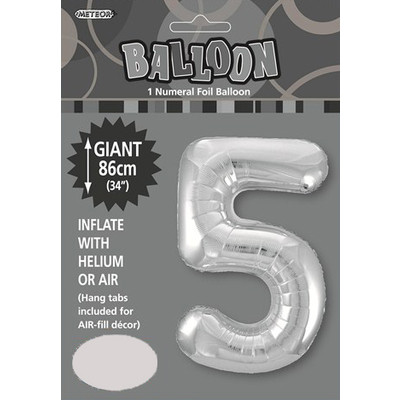 Silver Number 5 Supershape Foil Balloon (34in/86cm) Pk 1