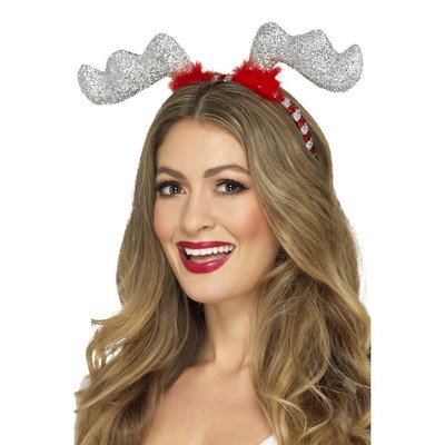 Silver & Red Reindeer Antlers on Headband Pk 1
