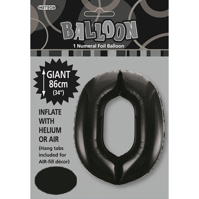 Black Number 0 Supershape Foil Balloon (34in/86cm) Pk 1