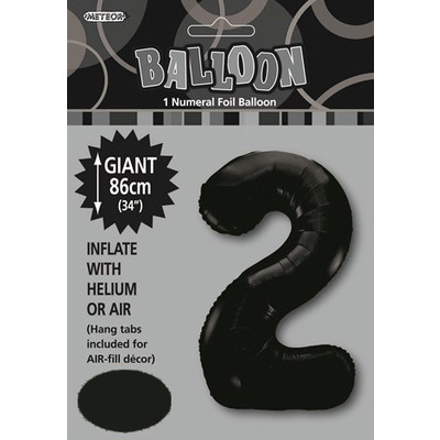 Black Number 2 Supershape Foil Balloon (34in/86cm) Pk 1