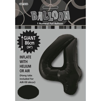 Black Number 4 Supershape Foil Balloon (34in/86cm) Pk 1