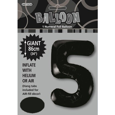 Black Number 5 Supershape Foil Balloon (34in/86cm) Pk 1