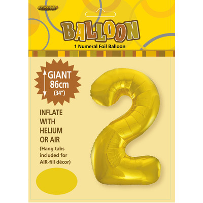 Gold Number 2 Supershape Foil Balloon (34in/86cm) Pk 1