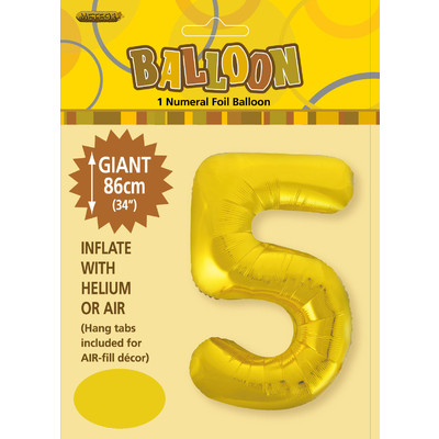 Gold Number 5 Supershape Foil Balloon (34in/86cm) Pk 1