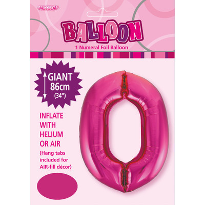 Hot Pink Number 0 Supershape Foil Balloon (34in/86cm) Pk 1