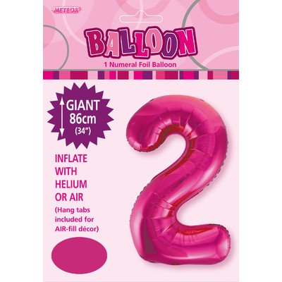 Hot Pink Number 2 Supershape Foil Balloon (34in/86cm) Pk 1