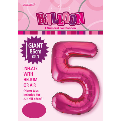Hot Pink Number 5 Supershape Foil Balloon (34in/86cm) Pk 1