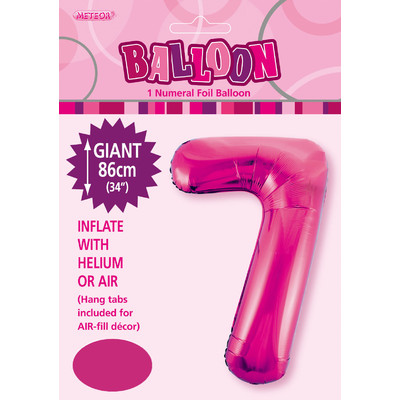 Hot Pink Number 7 Supershape Foil Balloon (34in/86cm) Pk 1