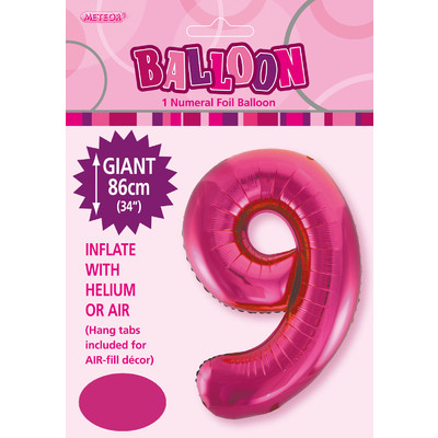 Hot Pink Number 9 Supershape Foil Balloon (34in/86cm) Pk 1