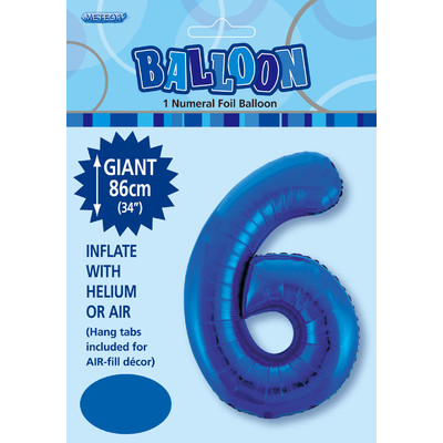 Royal Blue Number 6 Supershape Foil Balloon (34in/86cm) Pk 1