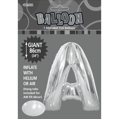 Silver Letter A Foil Supershape Balloon (34in-86cm) Pk 1
