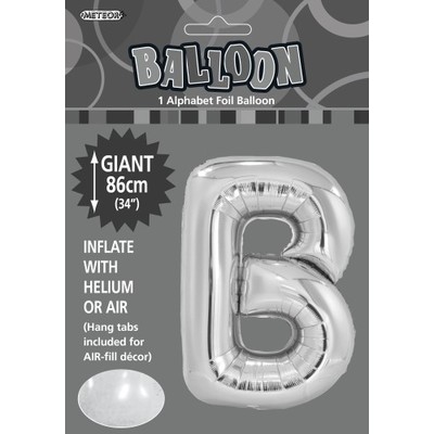 Silver Letter B Foil Supershape Balloon (34in-86cm) Pk 1