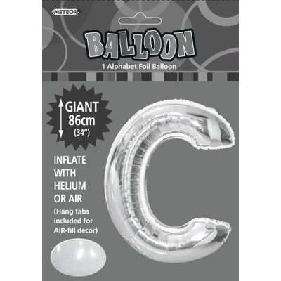 Silver Letter C Foil Supershape Balloon (34in-86cm) Pk 1