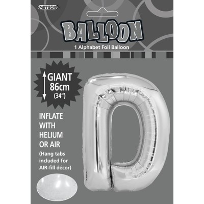 Silver Letter D Foil Supershape Balloon (34in-86cm) Pk 1