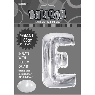 Silver Letter E Foil Supershape Balloon (34in-86cm) Pk 1