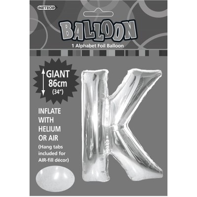 Silver Letter K Foil Supershape Balloon (34in-86cm) Pk 1