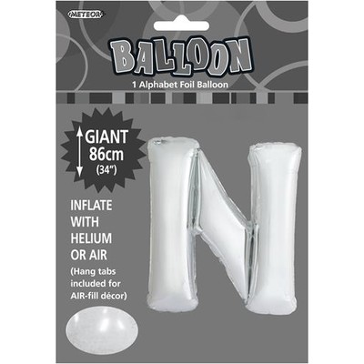 Silver Letter N Foil Supershape Balloon (34in-86cm) Pk 1