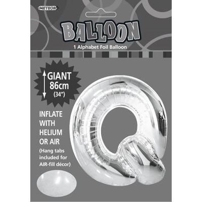 Silver Letter Q Foil Supershape Balloon (34in-86cm) Pk 1