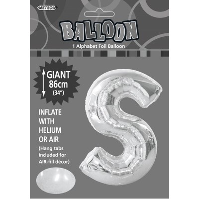 Silver Letter S Foil Supershape Balloon (34in-86cm) Pk 1
