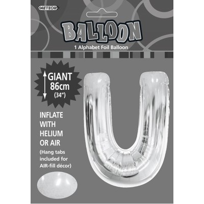 Silver Letter U Foil Supershape Balloon (34in-86cm) Pk 1