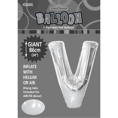 Silver Letter V Foil Supershape Balloon (34in-86cm) Pk 1