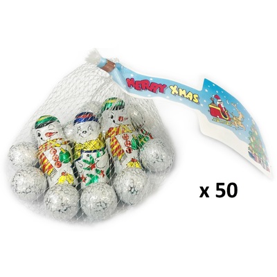 Milk Chocolate Christmas Snowmen & Snowballs 75g (Pk 50)