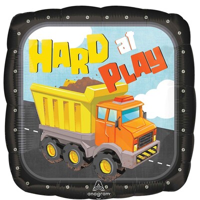 Hard At Play Dump Truck Square Foil Balloon Construction Party 43cm