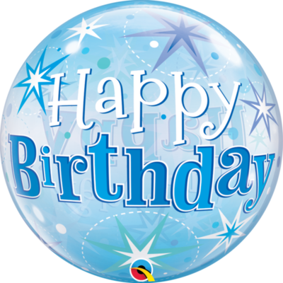 Happy Birthday Blue Starburst Sparkle Bubble Balloon (22in.) Pk 1
