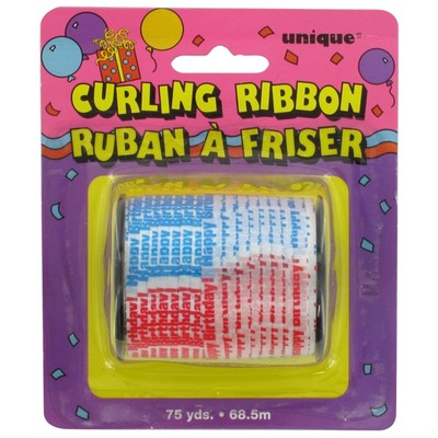 Ribbon Curling 75Yds 5mm Happy Birthday Pk1 