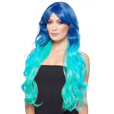 Long Wavy Ombre Blue Heat Resistant Mermaid Wig