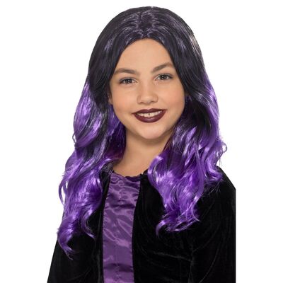 Child Long Black & Purple Witch Wig Pk 1