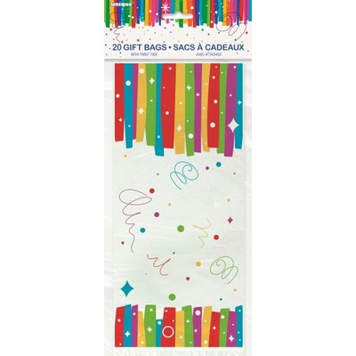 Rainbow Ribbon Print Cello Gift Bags (29cm x 13cm) Pk 20