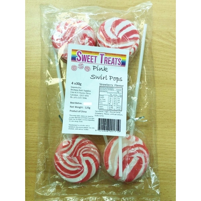 Pink Swirl Lollipops (Strawberry) Pk 4