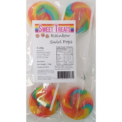 Rainbow Swirl Lollipops (Tutti Frutti) Pk 4