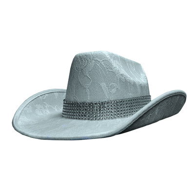White Lace Festival Cowboy Hat with Silver Trim