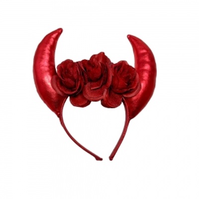 Red Devil Horns Headband with Flowers