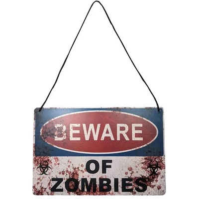 Hanging Beware of Zombies Halloween Sign 29x19cm